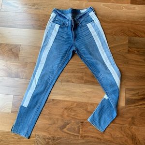 Rag & Bone Blue Striped Jeans with Zippers on Ankles